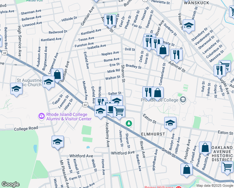 map of restaurants, bars, coffee shops, grocery stores, and more near 359 Jastram Street in Providence