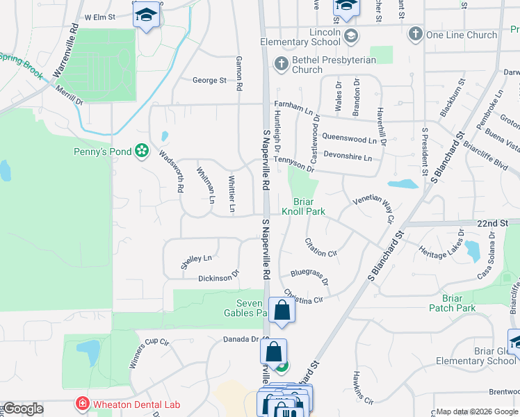 map of restaurants, bars, coffee shops, grocery stores, and more near 1618 Gamon Road in Wheaton