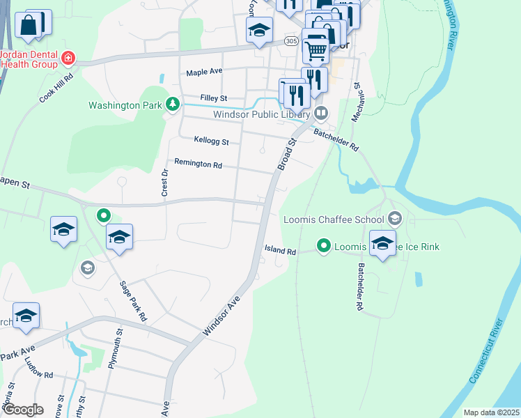 map of restaurants, bars, coffee shops, grocery stores, and more near 464 Broad Street in Windsor