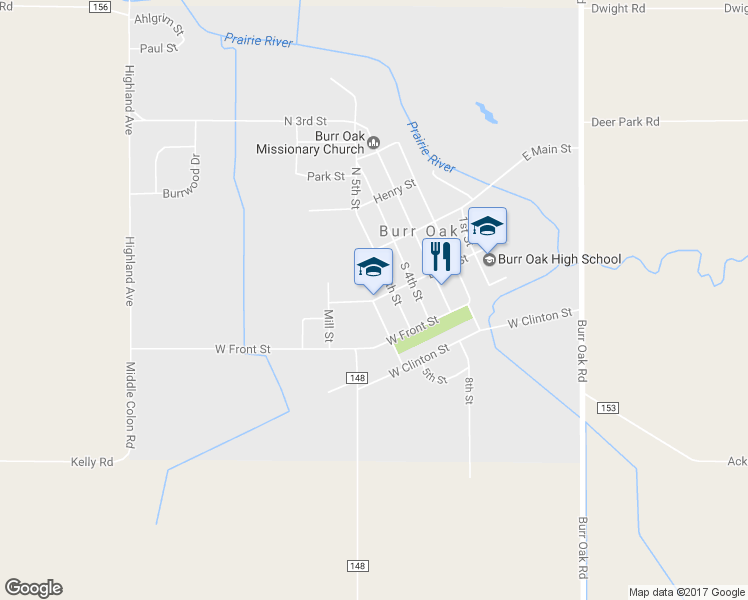 map of restaurants, bars, coffee shops, grocery stores, and more near 326 Eagle Street in Burr Oak