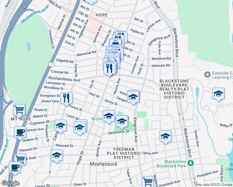 map of restaurants, bars, coffee shops, grocery stores, and more near in Providence