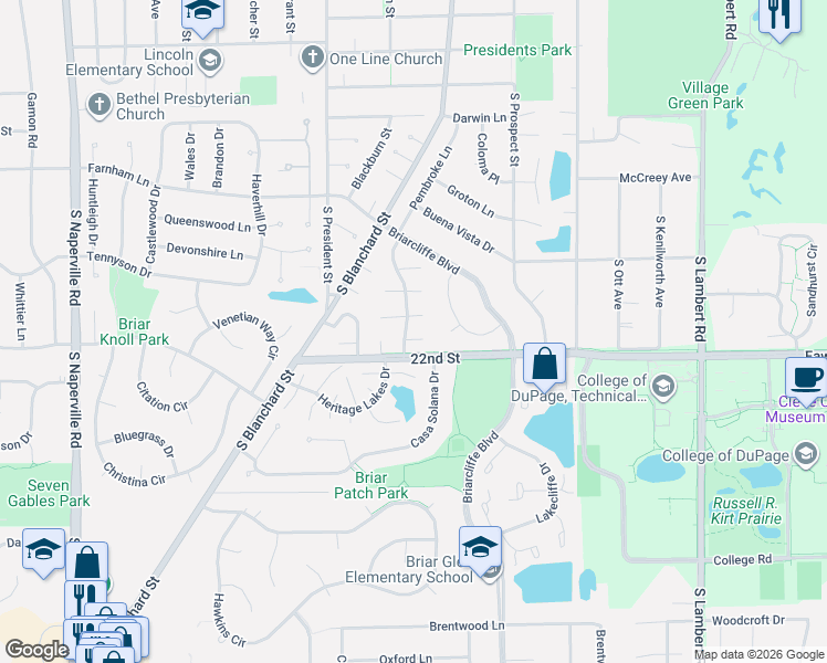 map of restaurants, bars, coffee shops, grocery stores, and more near 1223 Exeter Court in Wheaton