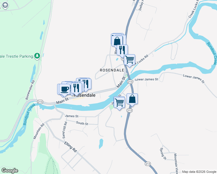 map of restaurants, bars, coffee shops, grocery stores, and more near 296 Main St in Rosendale Village
