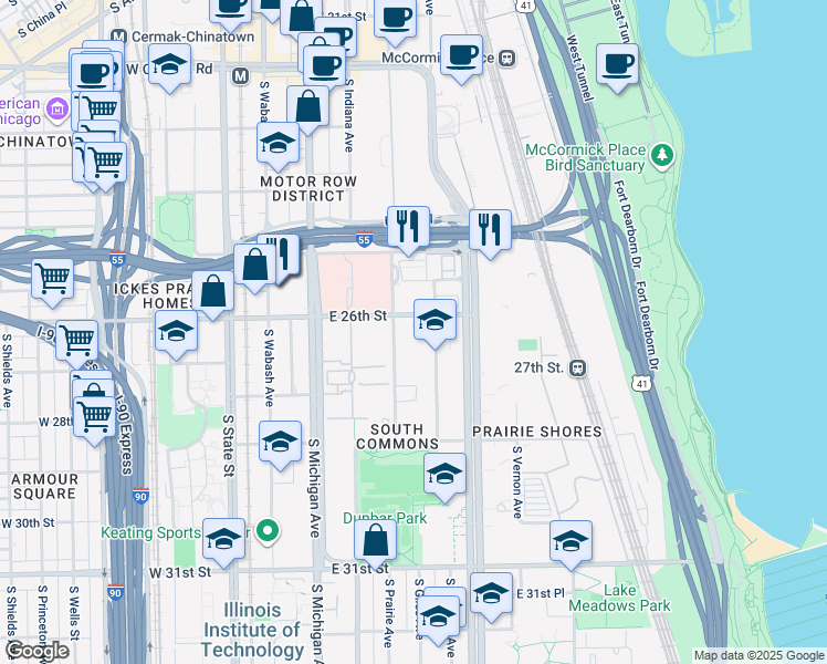 map of restaurants, bars, coffee shops, grocery stores, and more near in Chicago
