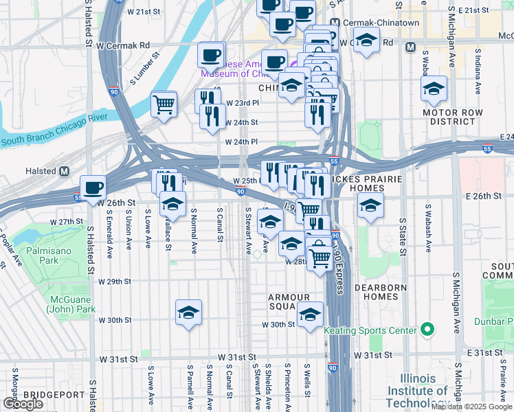 map of restaurants, bars, coffee shops, grocery stores, and more near 339 West 26th Street in Chicago