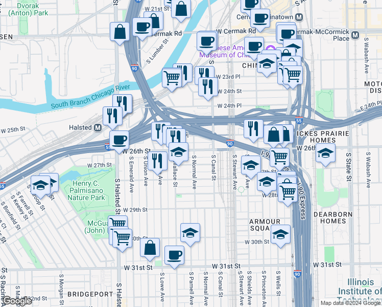 map of restaurants, bars, coffee shops, grocery stores, and more near 508 West 26th Street in Chicago