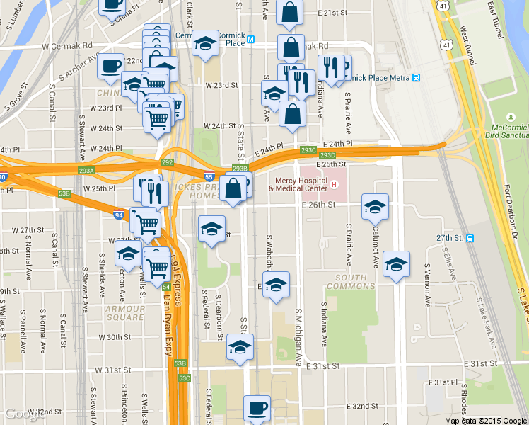 map of restaurants, bars, coffee shops, grocery stores, and more near in Chicago
