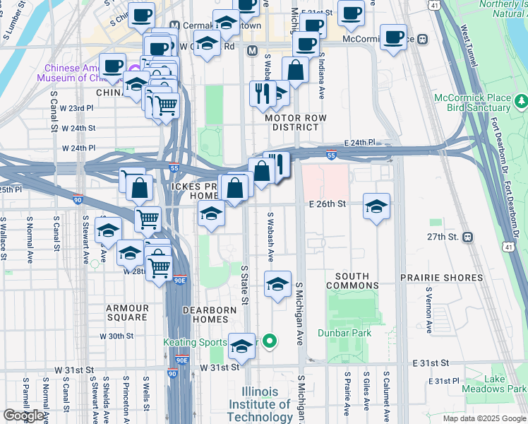 map of restaurants, bars, coffee shops, grocery stores, and more near in Chicago