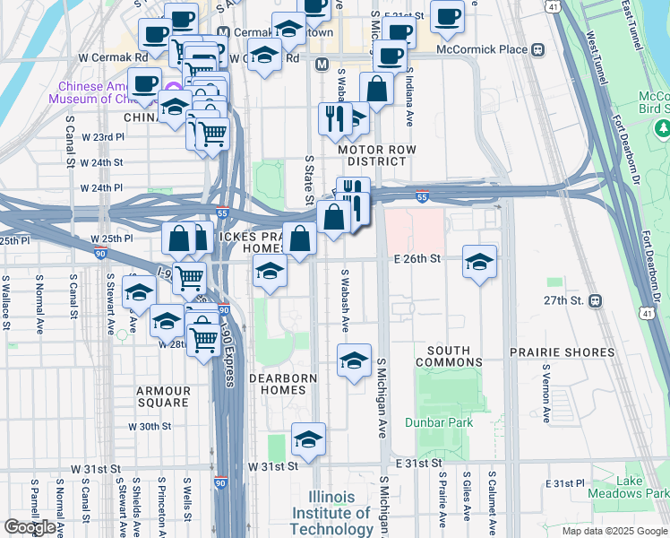 map of restaurants, bars, coffee shops, grocery stores, and more near in Chicago