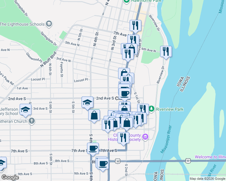 map of restaurants, bars, coffee shops, grocery stores, and more near 241 1st Avenue in Clinton