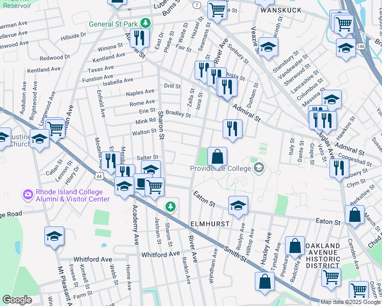 map of restaurants, bars, coffee shops, grocery stores, and more near 15 Balmoral Ave in Providence