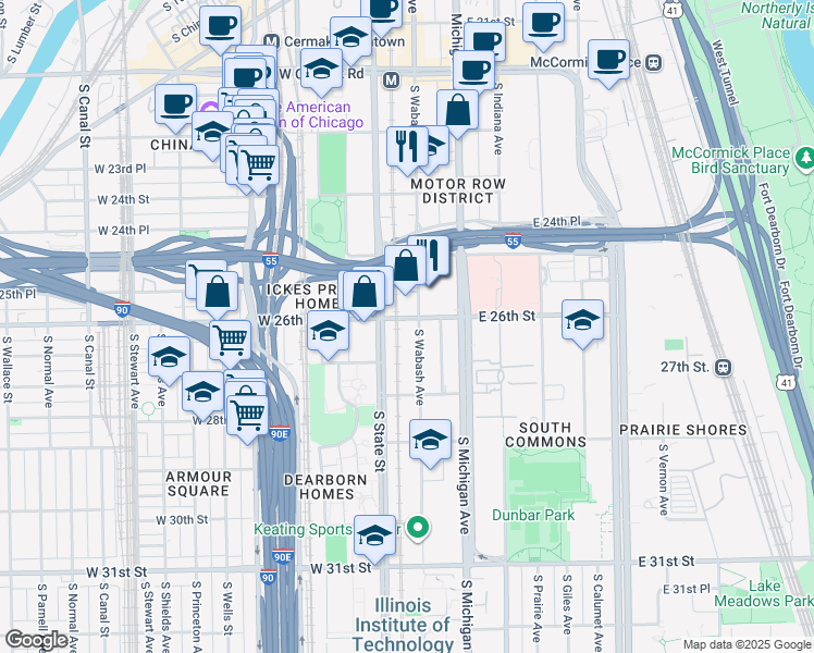 map of restaurants, bars, coffee shops, grocery stores, and more near in Chicago