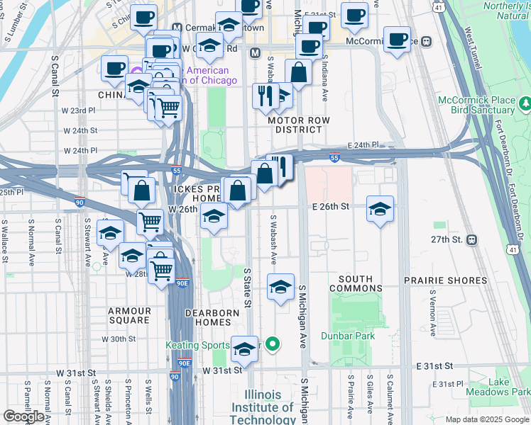 map of restaurants, bars, coffee shops, grocery stores, and more near in Chicago