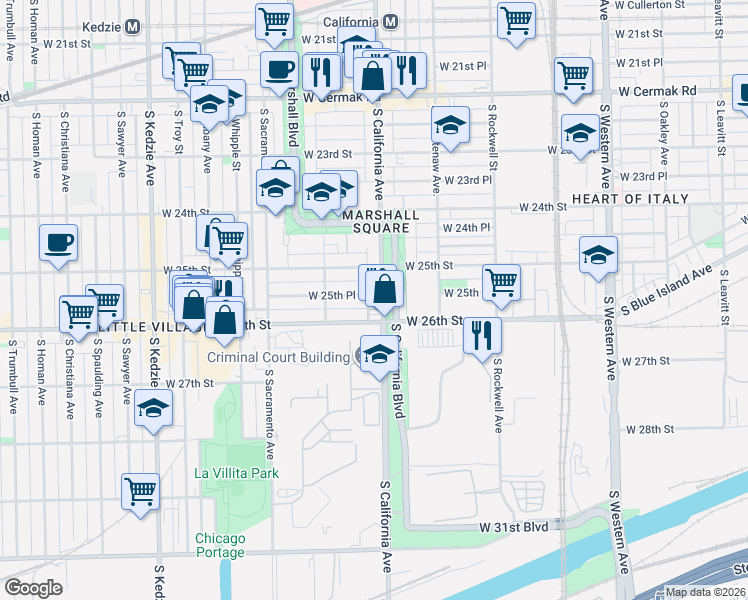 map of restaurants, bars, coffee shops, grocery stores, and more near in Chicago