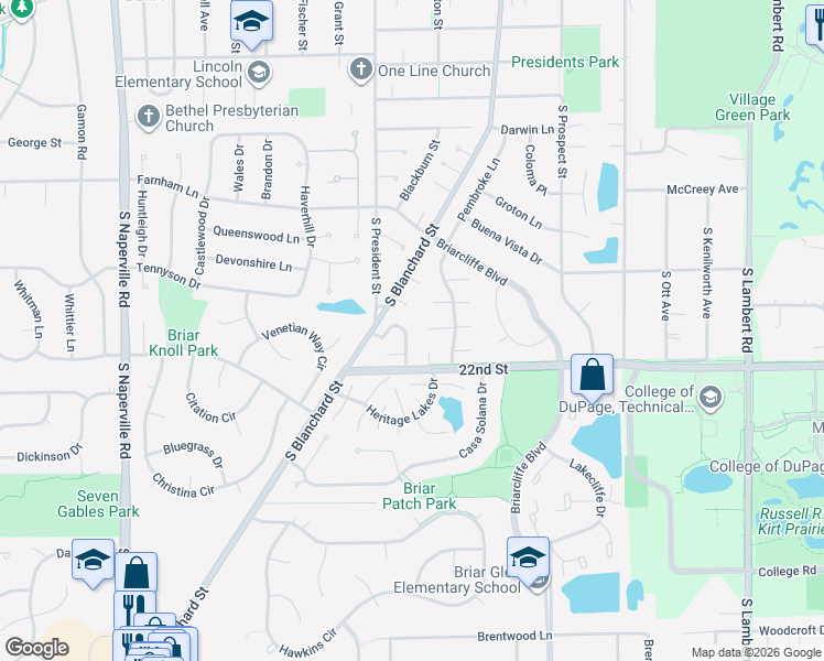 map of restaurants, bars, coffee shops, grocery stores, and more near 1629 Leytonstone Drive in Wheaton