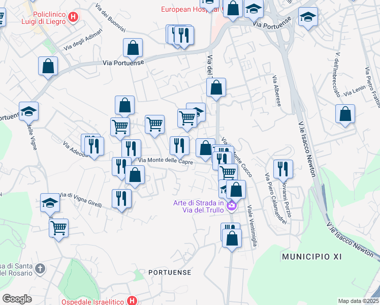 map of restaurants, bars, coffee shops, grocery stores, and more near 22 Via Cetona in Roma