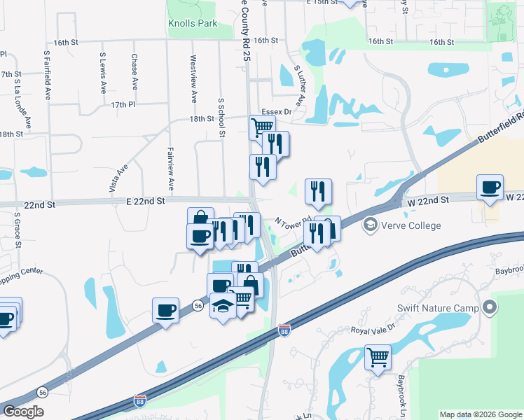 map of restaurants, bars, coffee shops, grocery stores, and more near in Lombard