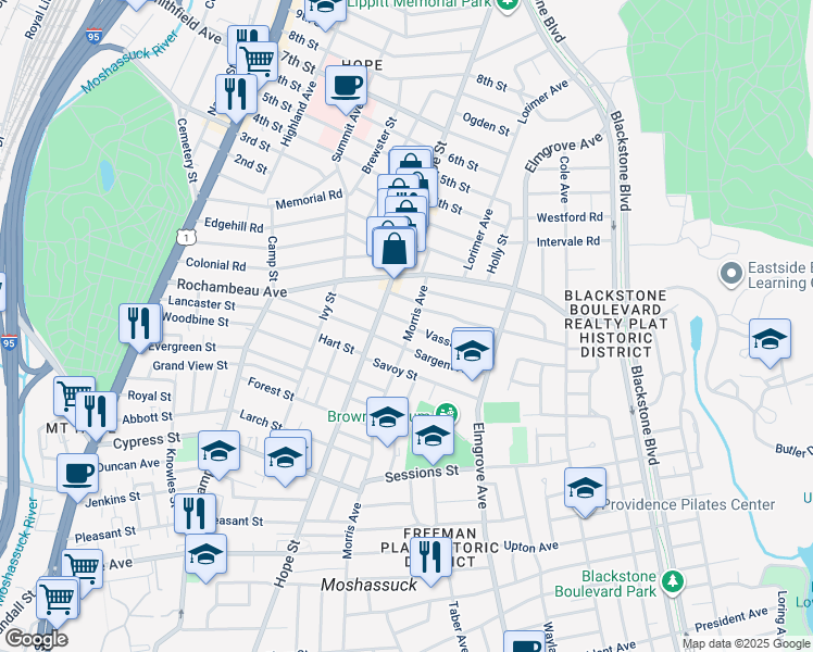 map of restaurants, bars, coffee shops, grocery stores, and more near in Providence