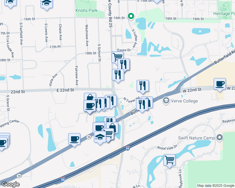 map of restaurants, bars, coffee shops, grocery stores, and more near in Lombard