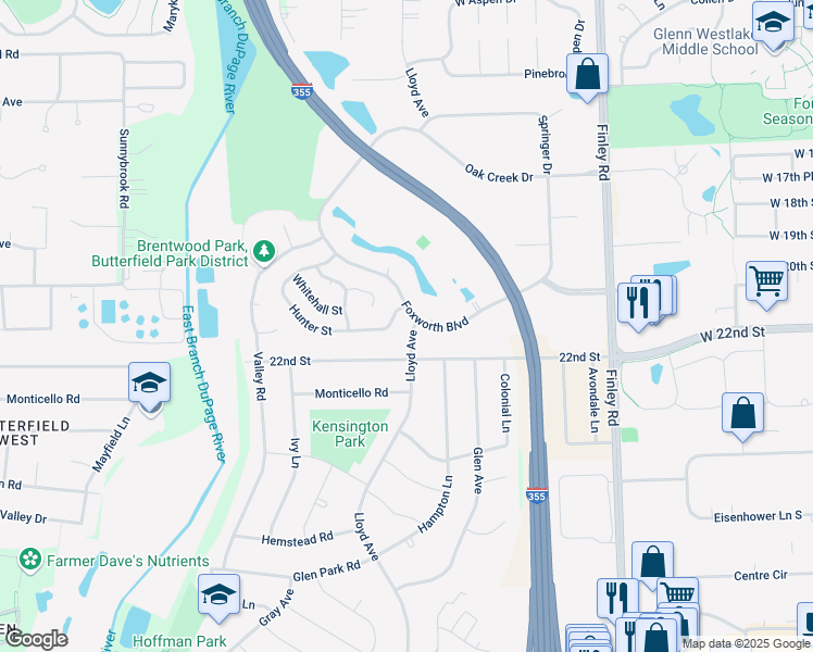 map of restaurants, bars, coffee shops, grocery stores, and more near 1011 Hunter Street in Lombard