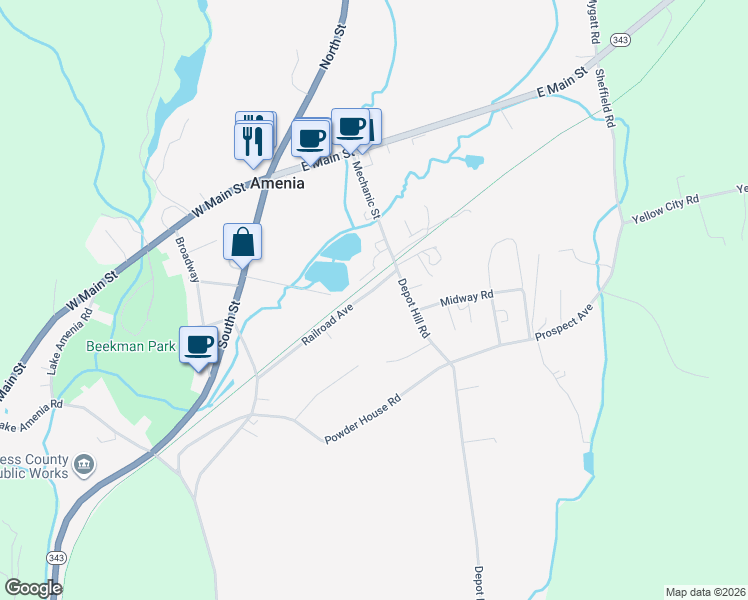 map of restaurants, bars, coffee shops, grocery stores, and more near 62 Railroad Ave in Amenia