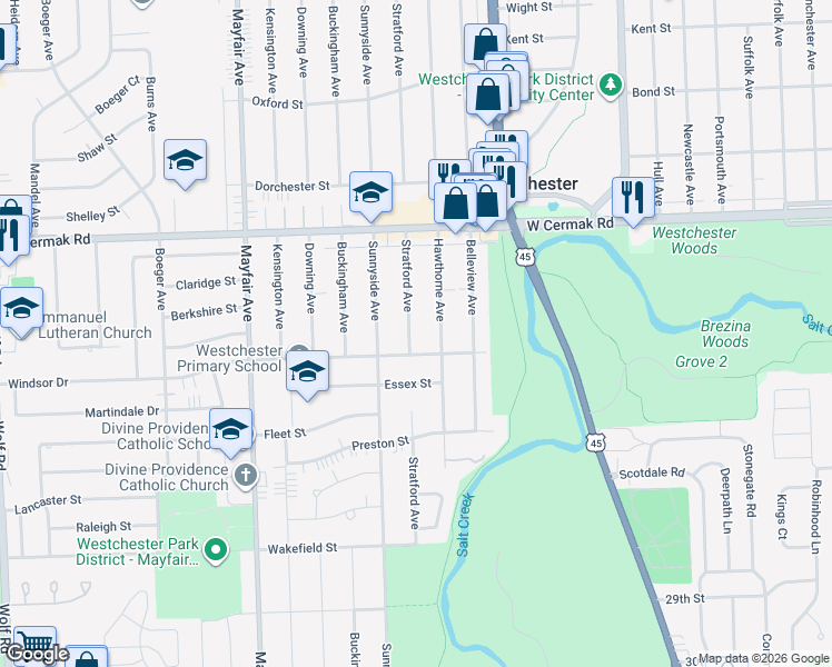 map of restaurants, bars, coffee shops, grocery stores, and more near 2339 Stratford Avenue in Westchester