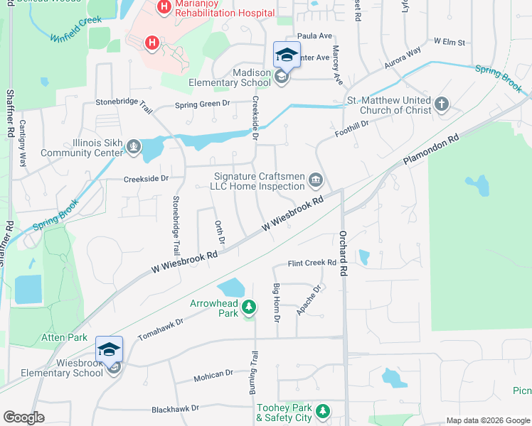 map of restaurants, bars, coffee shops, grocery stores, and more near 1605 Burning Trail in Wheaton