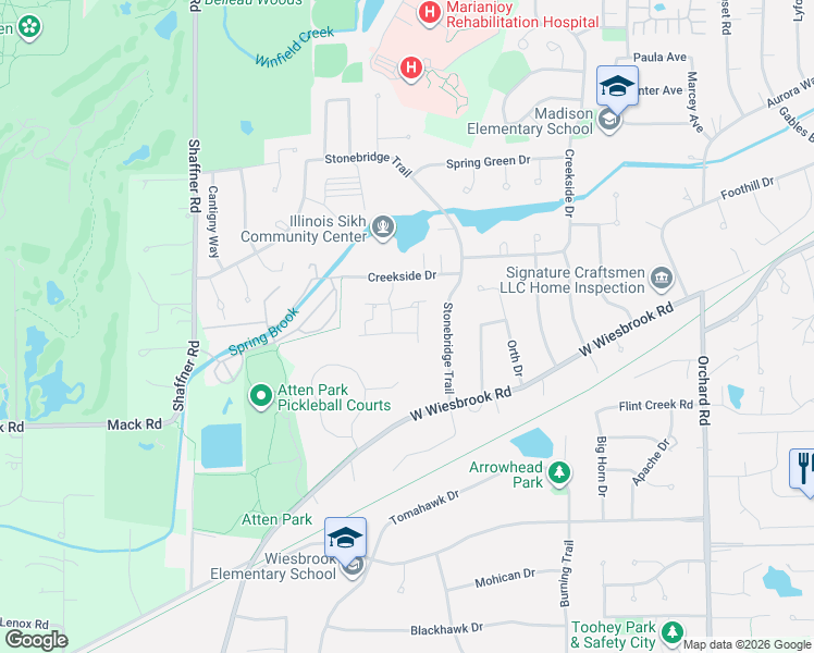 map of restaurants, bars, coffee shops, grocery stores, and more near 2107 Timber Lane in Wheaton