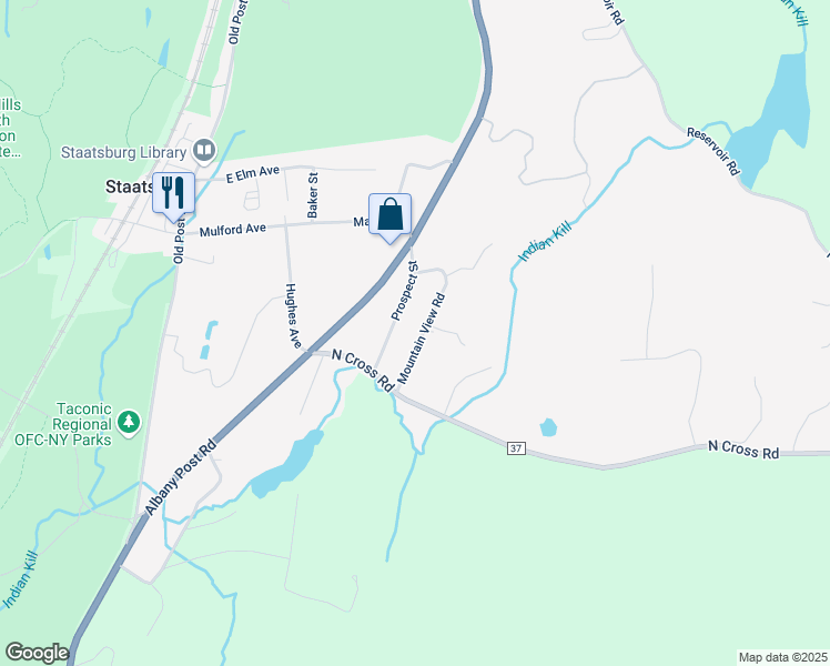 map of restaurants, bars, coffee shops, grocery stores, and more near 9 Mountain View Road in Staatsburg