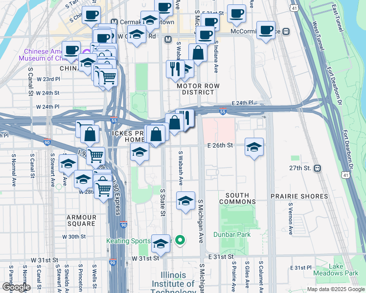 map of restaurants, bars, coffee shops, grocery stores, and more near in Chicago