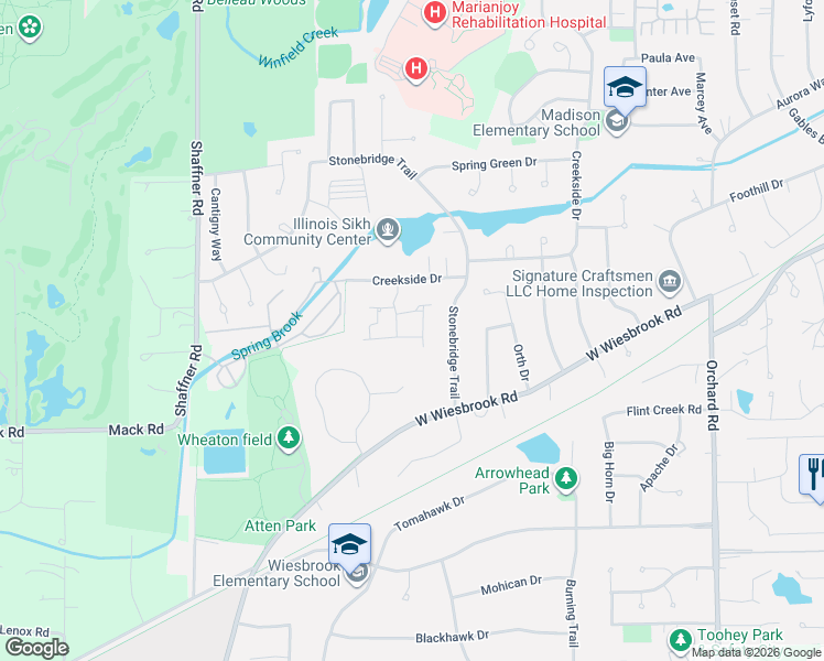map of restaurants, bars, coffee shops, grocery stores, and more near 2107 Timber Lane in Wheaton