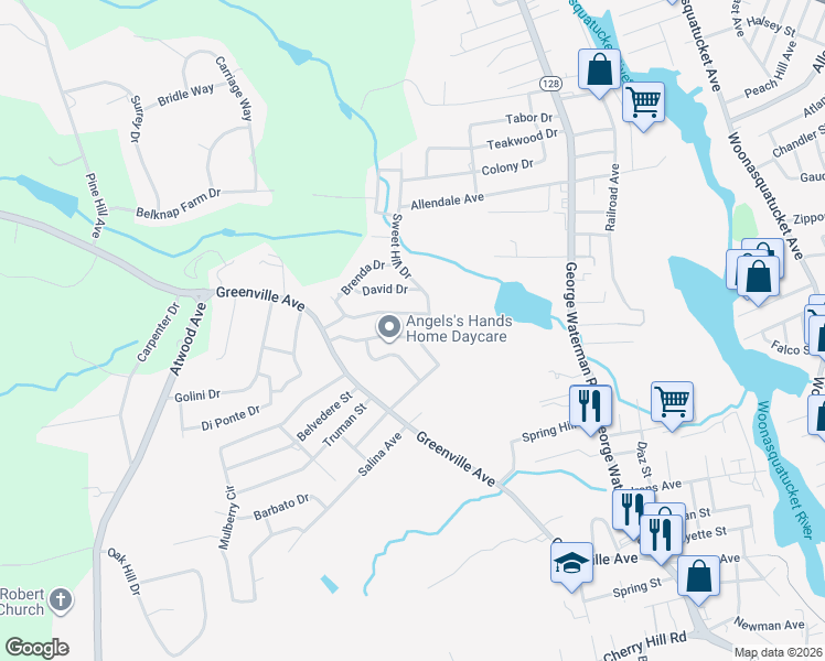 map of restaurants, bars, coffee shops, grocery stores, and more near 46 Contillo Dr in Johnston