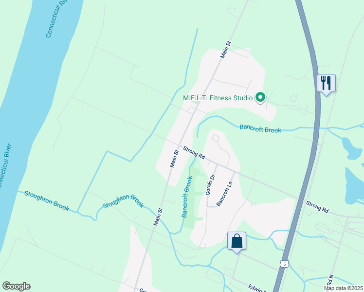 map of restaurants, bars, coffee shops, grocery stores, and more near in South Windsor