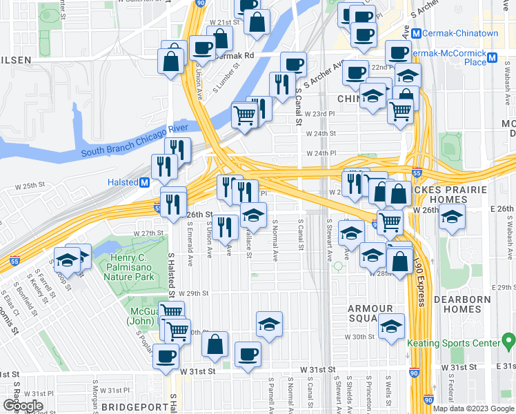 map of restaurants, bars, coffee shops, grocery stores, and more near 508 West 26th Street in Chicago