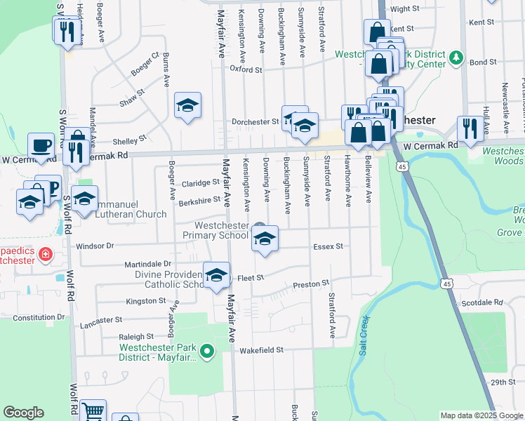 map of restaurants, bars, coffee shops, grocery stores, and more near in Westchester