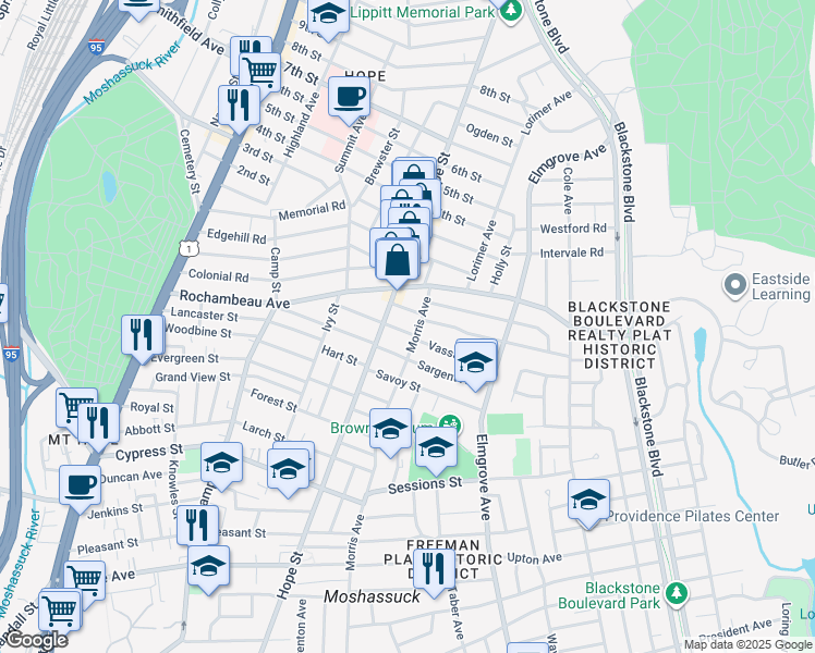map of restaurants, bars, coffee shops, grocery stores, and more near in Providence