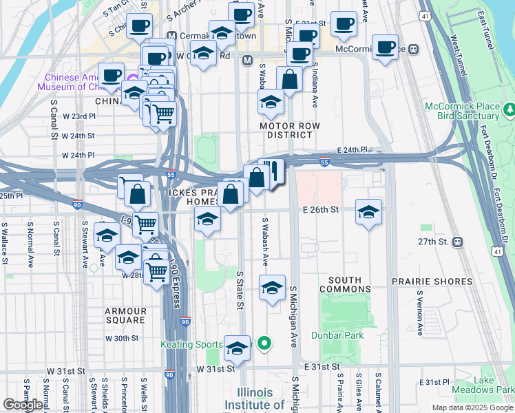 map of restaurants, bars, coffee shops, grocery stores, and more near in Chicago