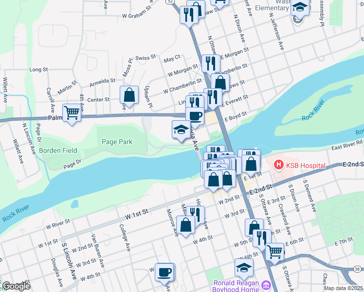 map of restaurants, bars, coffee shops, grocery stores, and more near 300 Lincoln Statue Drive in Dixon