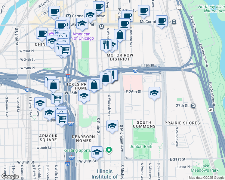 map of restaurants, bars, coffee shops, grocery stores, and more near in Chicago
