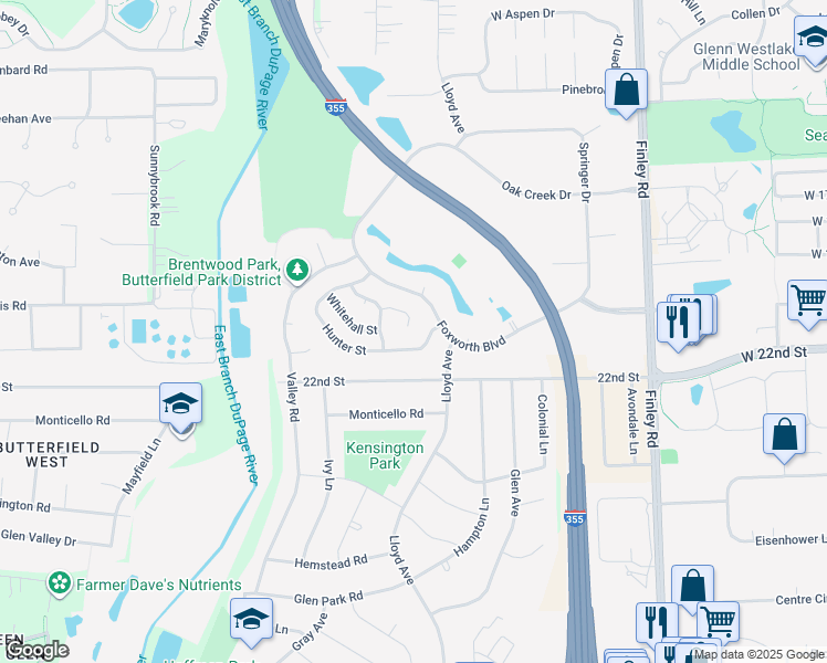 map of restaurants, bars, coffee shops, grocery stores, and more near 1011 Hunter Street in Lombard