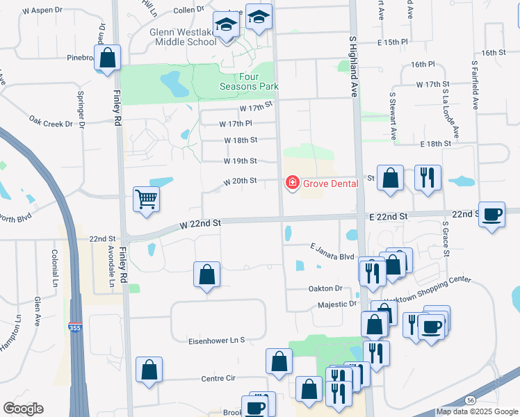 map of restaurants, bars, coffee shops, grocery stores, and more near 100 22nd Street in Lombard