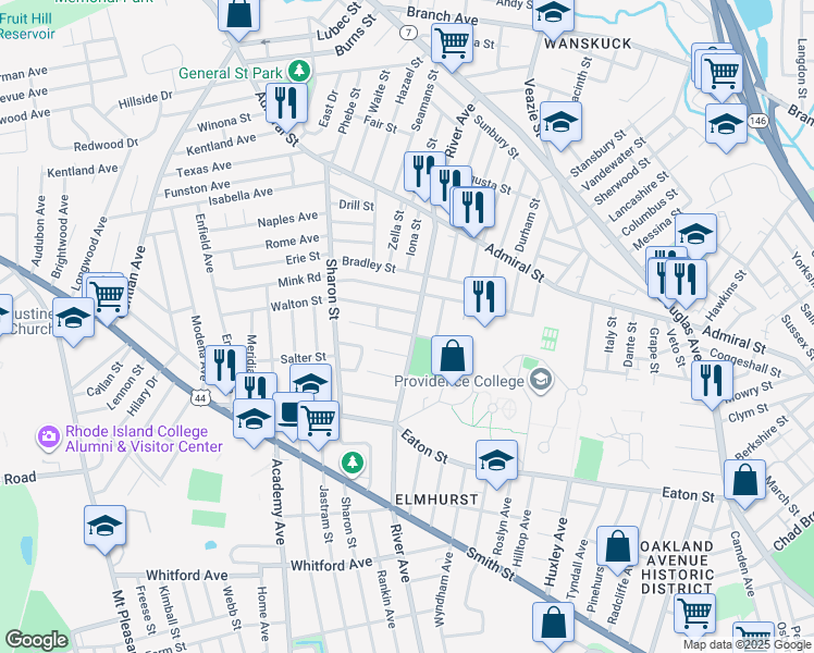 map of restaurants, bars, coffee shops, grocery stores, and more near 15 Balmoral Avenue in Providence