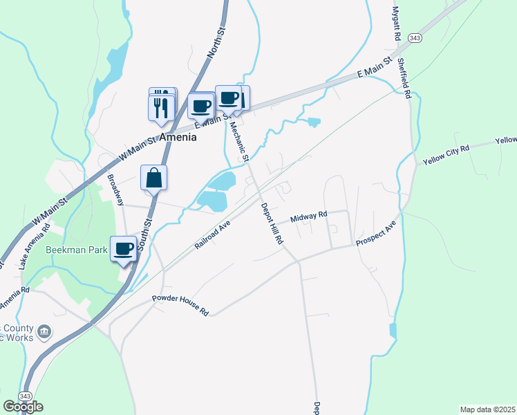 map of restaurants, bars, coffee shops, grocery stores, and more near 62 Railroad Avenue in Amenia