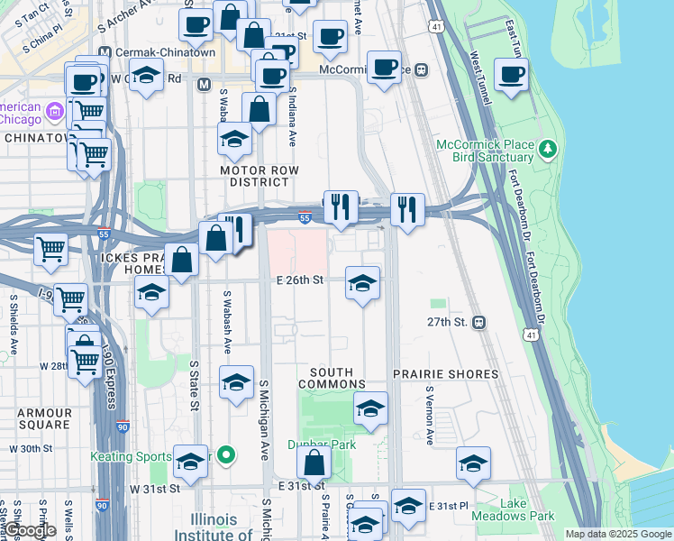 map of restaurants, bars, coffee shops, grocery stores, and more near in Chicago