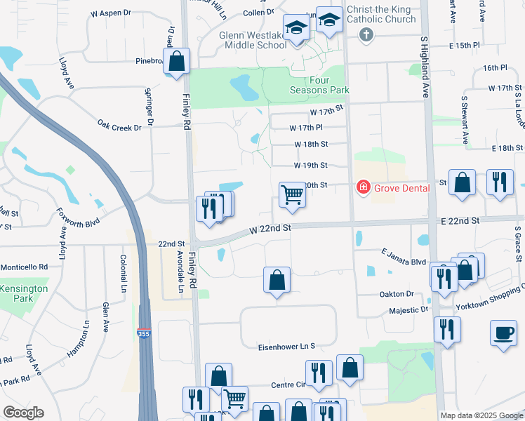 map of restaurants, bars, coffee shops, grocery stores, and more near in Lombard