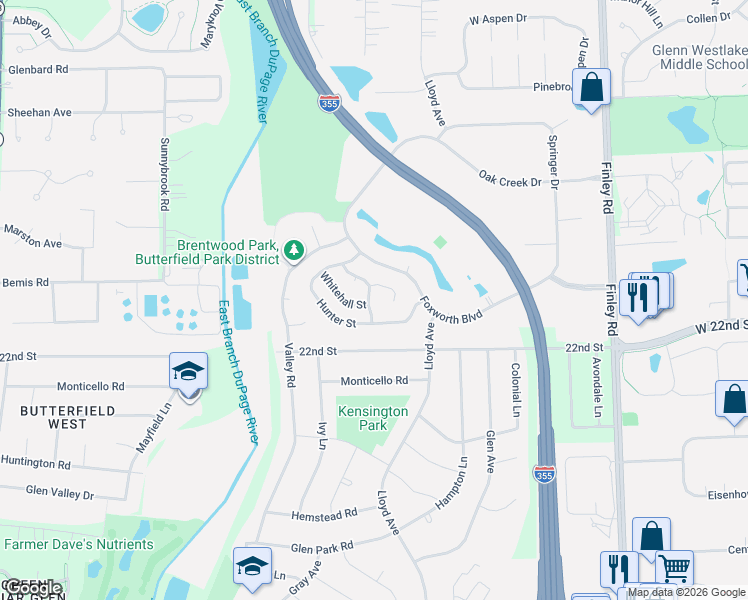 map of restaurants, bars, coffee shops, grocery stores, and more near 1090 Hunter Street in Lombard