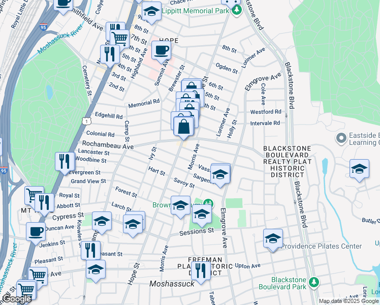 map of restaurants, bars, coffee shops, grocery stores, and more near 29 Braman Street in Providence