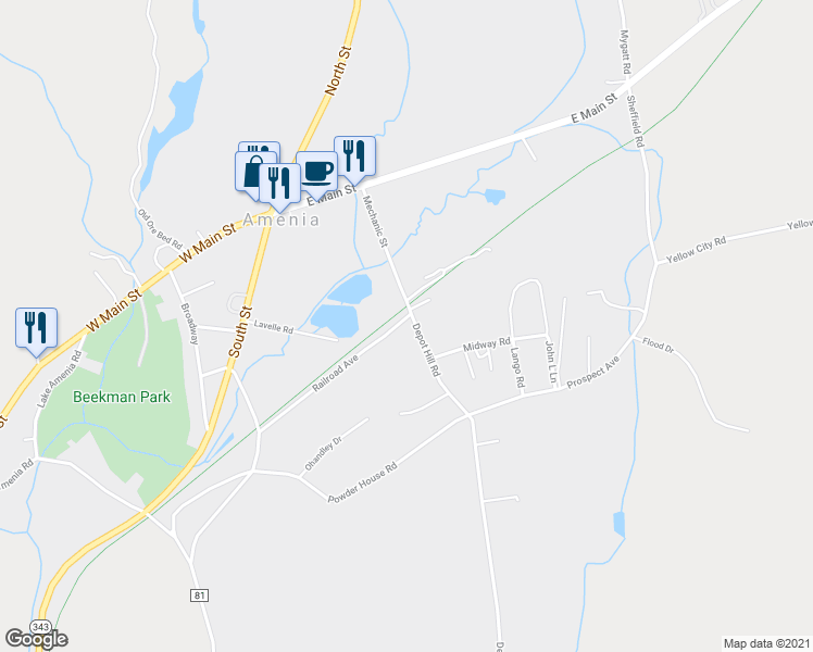 map of restaurants, bars, coffee shops, grocery stores, and more near 6 Depot Hill Road in Amenia