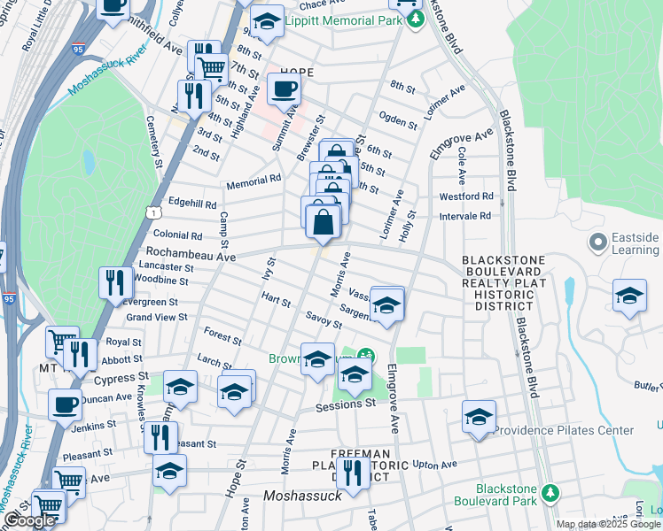 map of restaurants, bars, coffee shops, grocery stores, and more near in Providence