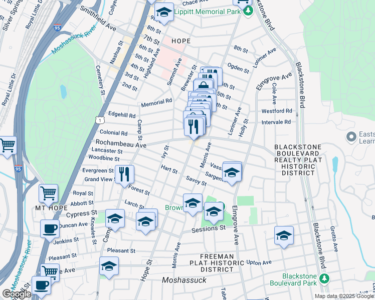 map of restaurants, bars, coffee shops, grocery stores, and more near 684 Hope Street in Providence